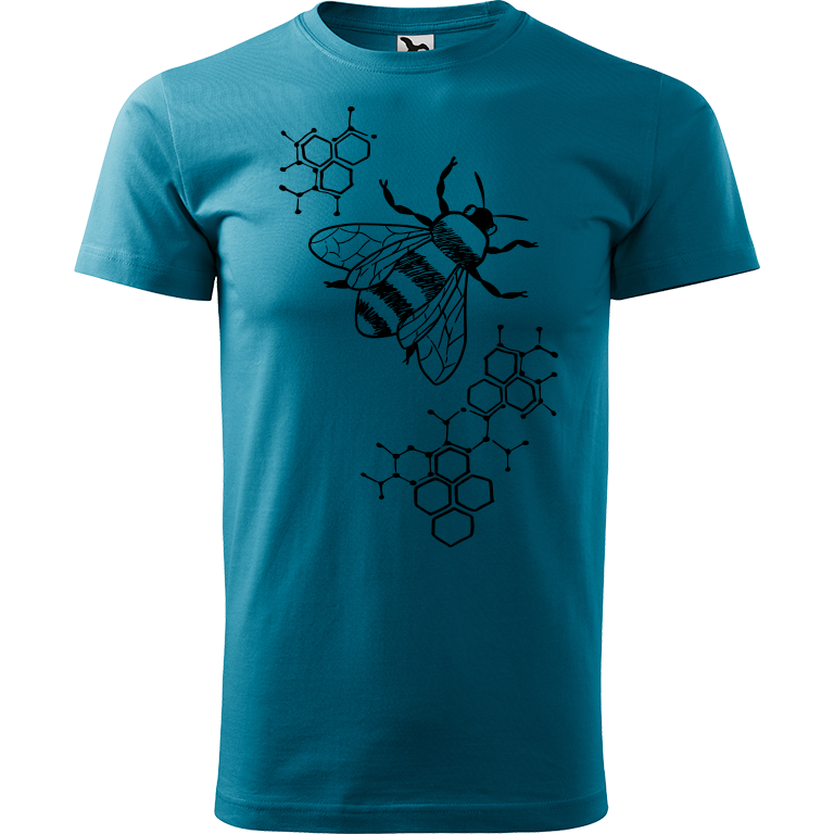Ručně malované pánské bavlněné tričko - Včela - S plástvemi Barva trička: TMAVĚ TYRKYSOVÁ, Velikost trička: M, Barva motivu: ČERNÁ