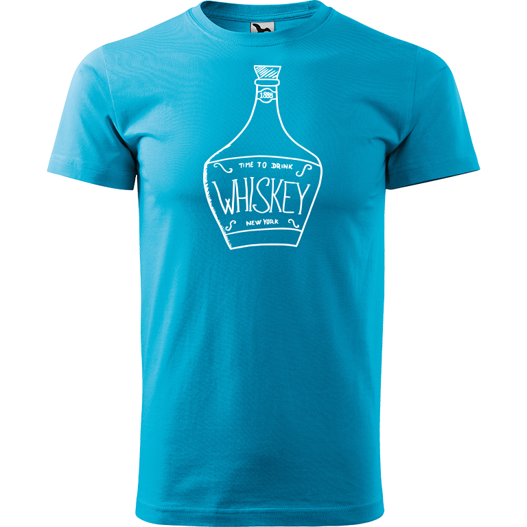 Ručně malované pánské bavlněné tričko - Whiskey Barva trička: TYRKYSOVÁ, Velikost trička: XXL, Barva motivu: BÍLÁ
