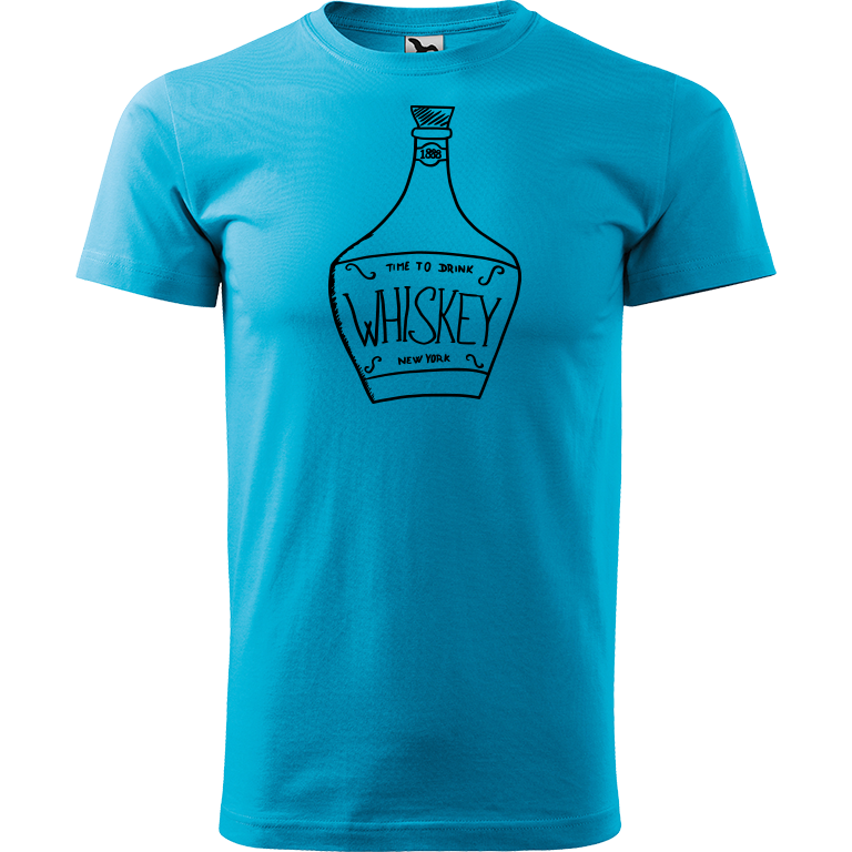 Ručně malované pánské bavlněné tričko - Whiskey Barva trička: TYRKYSOVÁ, Velikost trička: XXL, Barva motivu: ČERNÁ
