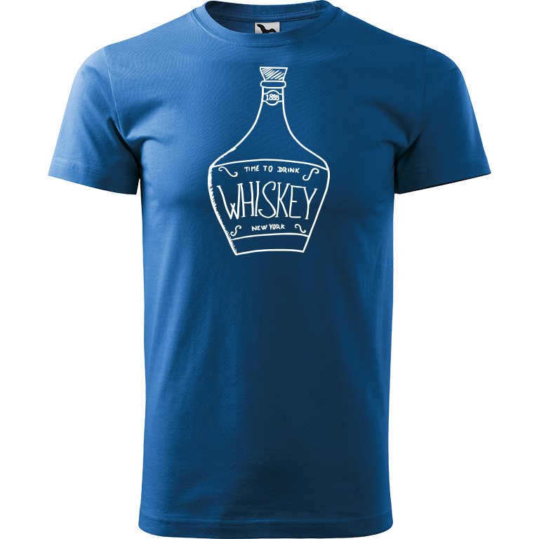 Ručně malované pánské bavlněné tričko - Whiskey Barva trička: AZUROVÁ, Velikost trička: L, Barva motivu: BÍLÁ