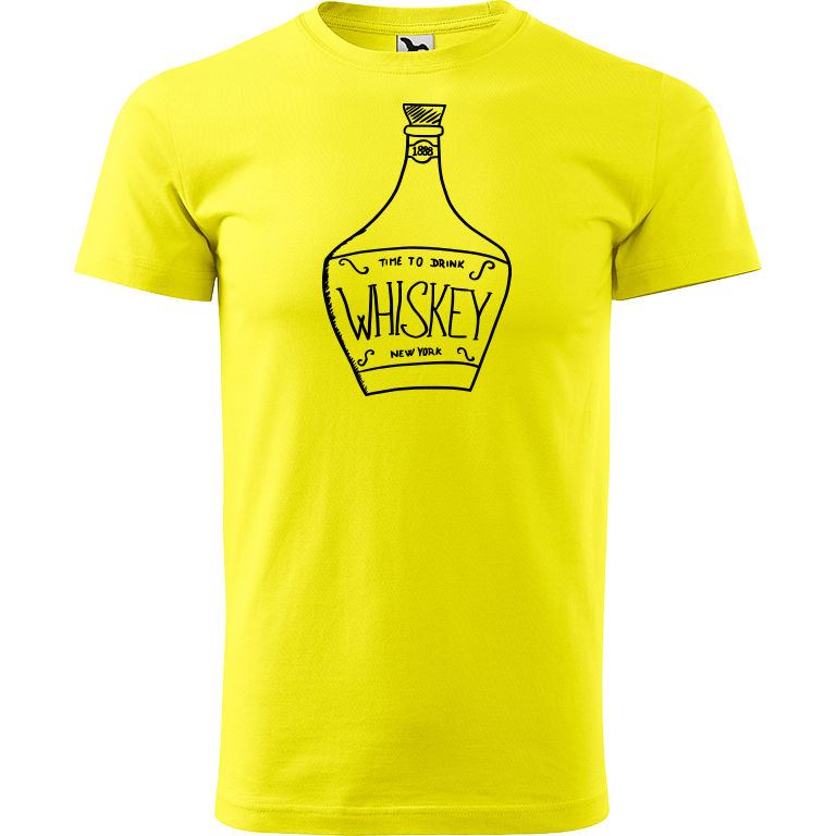 Ručně malované pánské bavlněné tričko - Whiskey Barva trička: CITRONOVÁ, Velikost trička: XL, Barva motivu: ČERNÁ