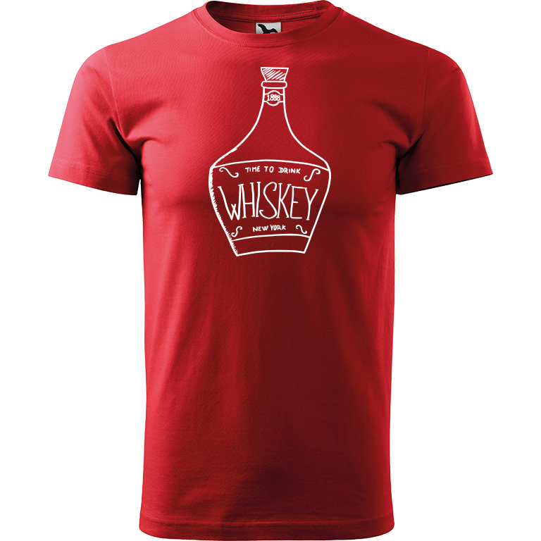 Ručně malované pánské bavlněné tričko - Whiskey Barva trička: ČERVENÁ, Velikost trička: XXL, Barva motivu: BÍLÁ