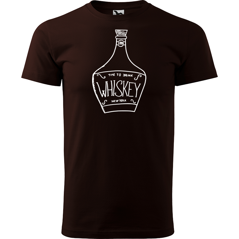 Ručně malované pánské bavlněné tričko - Whiskey Barva trička: KÁVOVÁ, Velikost trička: XL, Barva motivu: BÍLÁ