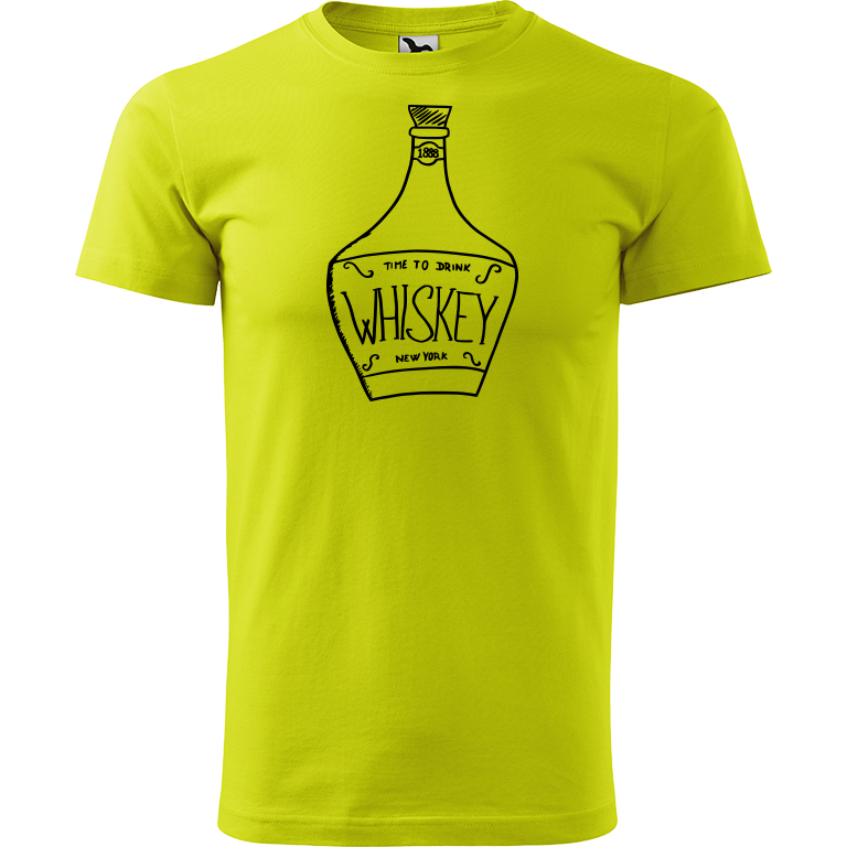 Ručně malované pánské bavlněné tričko - Whiskey Barva trička: LIMETKOVÁ, Velikost trička: XXL, Barva motivu: ČERNÁ