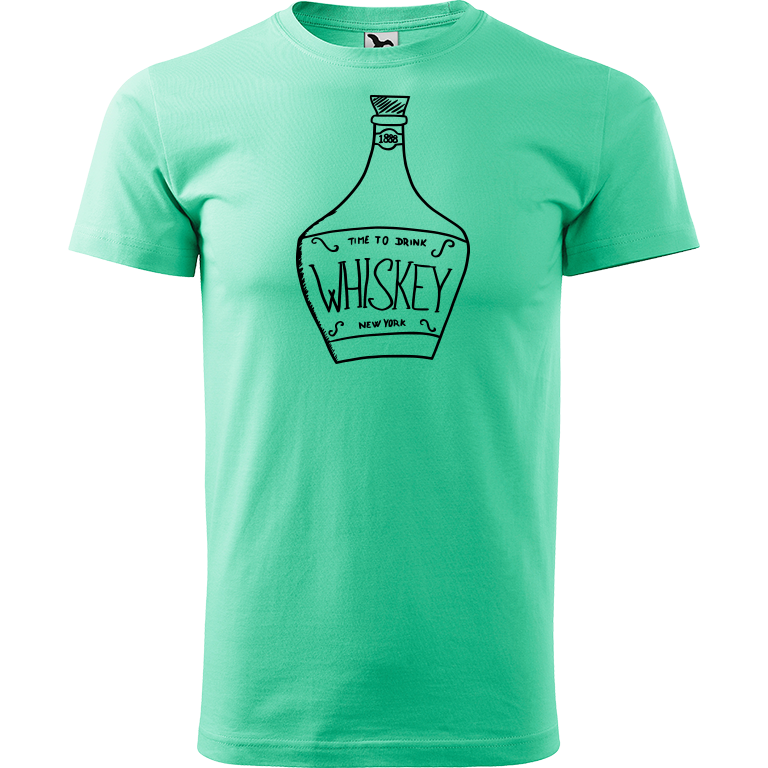 Ručně malované pánské bavlněné tričko - Whiskey Barva trička: MÁTOVÁ, Velikost trička: XL, Barva motivu: ČERNÁ