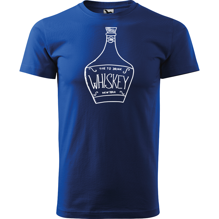 Ručně malované pánské bavlněné tričko - Whiskey Barva trička: MODRÁ, Velikost trička: XS, Barva motivu: BÍLÁ