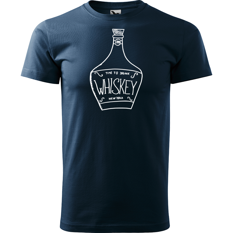 Ručně malované pánské bavlněné tričko - Whiskey Barva trička: NÁMOŘNICKÁ MODRÁ, Velikost trička: XS, Barva motivu: BÍLÁ
