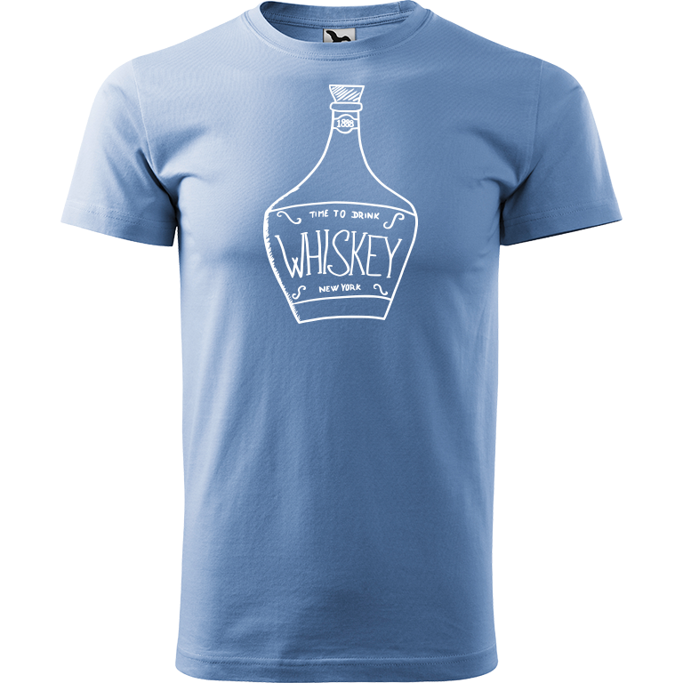 Ručně malované pánské bavlněné tričko - Whiskey Barva trička: NEBESKY MODRÁ, Velikost trička: M, Barva motivu: BÍLÁ