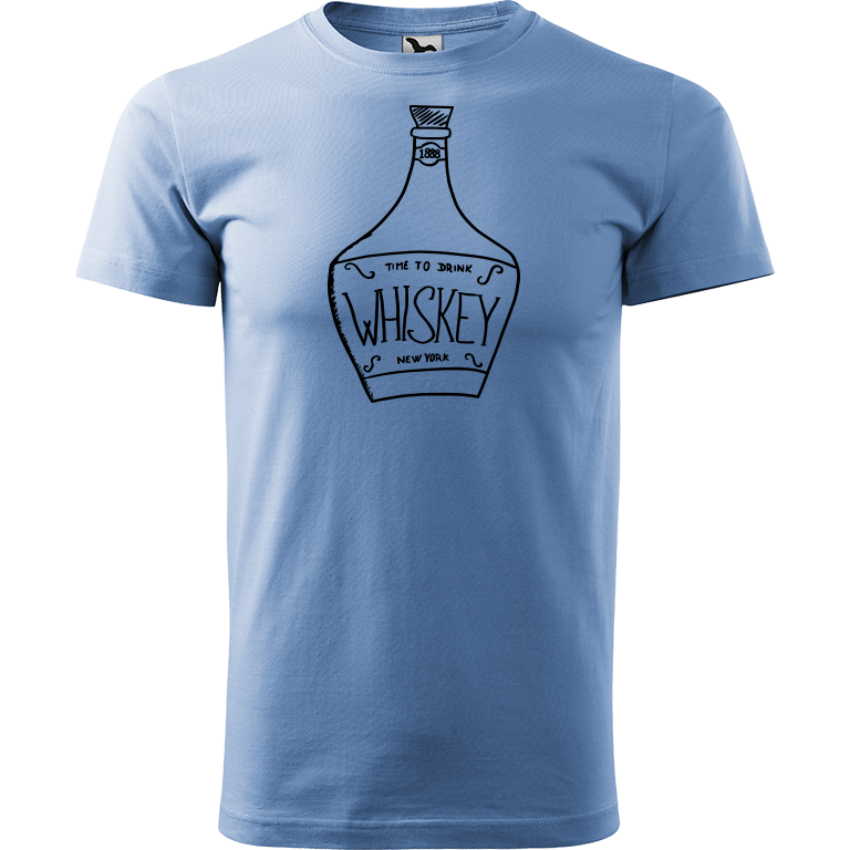Ručně malované pánské bavlněné tričko - Whiskey Barva trička: NEBESKY MODRÁ, Velikost trička: M, Barva motivu: ČERNÁ