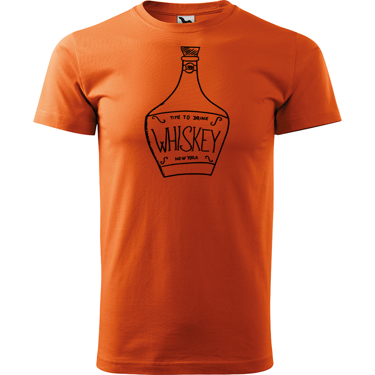 Ručně malované pánské bavlněné tričko - Whiskey Barva trička: ORANŽOVÁ, Velikost trička: XL, Barva motivu: ČERNÁ