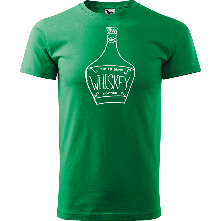 Ručně malované pánské bavlněné tričko - Whiskey Barva trička: STŘEDNĚ ZELENÁ, Velikost trička: XS, Barva motivu: BÍLÁ