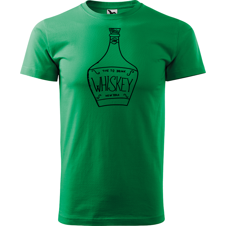 Ručně malované pánské bavlněné tričko - Whiskey Barva trička: STŘEDNĚ ZELENÁ, Velikost trička: XS, Barva motivu: ČERNÁ