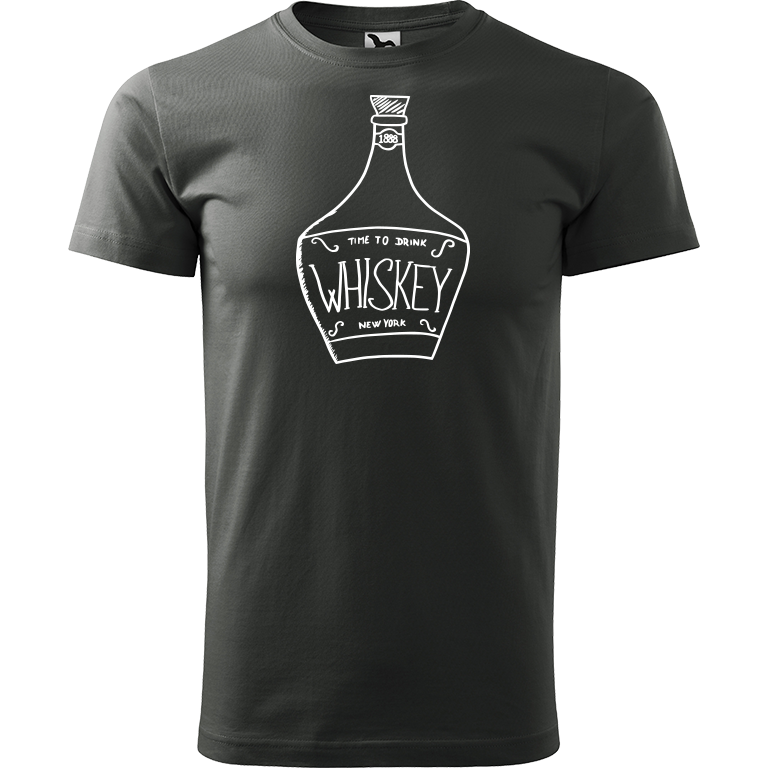 Ručně malované pánské bavlněné tričko - Whiskey Barva trička: TMAVÁ BŘIDLICE, Velikost trička: XXL, Barva motivu: BÍLÁ
