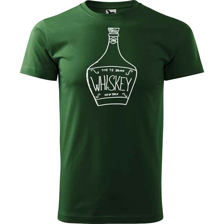 Ručně malované pánské bavlněné tričko - Whiskey Barva trička: TMAVĚ ZELENÁ, Velikost trička: XL, Barva motivu: BÍLÁ