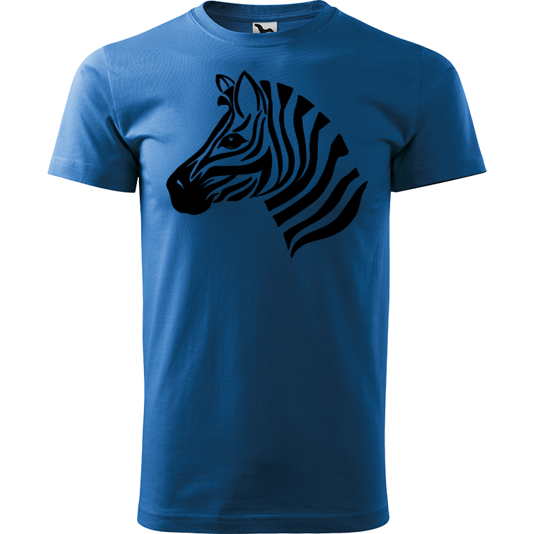 Ručně malované pánské bavlněné tričko - Zebra Barva trička: AZUROVÁ, Velikost trička: L, Barva motivu: ČERNÁ