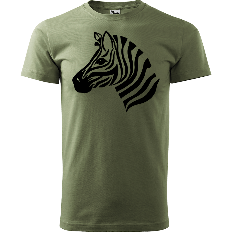 Ručně malované pánské bavlněné tričko - Zebra Barva trička: KHAKI, Velikost trička: XL, Barva motivu: ČERNÁ
