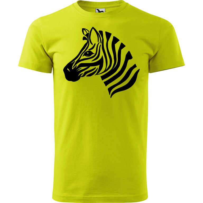 Ručně malované pánské bavlněné tričko - Zebra Barva trička: LIMETKOVÁ, Velikost trička: M, Barva motivu: ČERNÁ