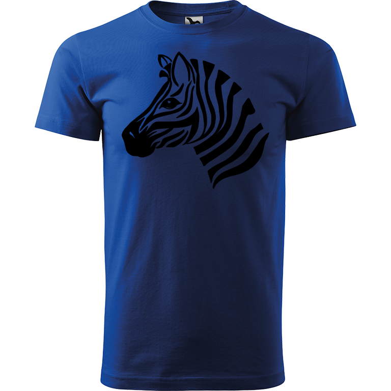 Ručně malované pánské bavlněné tričko - Zebra Barva trička: MODRÁ, Velikost trička: M, Barva motivu: ČERNÁ