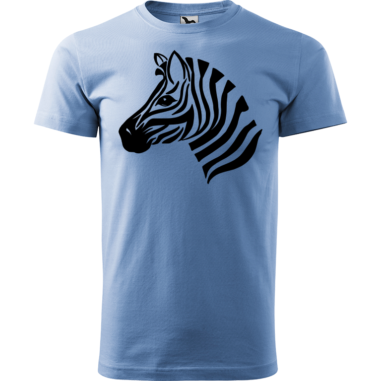 Ručně malované pánské bavlněné tričko - Zebra Barva trička: NEBESKY MODRÁ, Velikost trička: S, Barva motivu: ČERNÁ