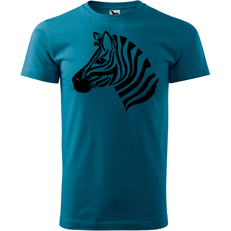 Ručně malované pánské bavlněné tričko - Zebra Barva trička: PETROLEJOVÁ, Velikost trička: XXL, Barva motivu: ČERNÁ