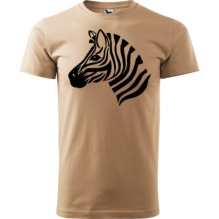 Ručně malované pánské bavlněné tričko - Zebra Barva trička: PÍSKOVÁ, Velikost trička: XL, Barva motivu: ČERNÁ