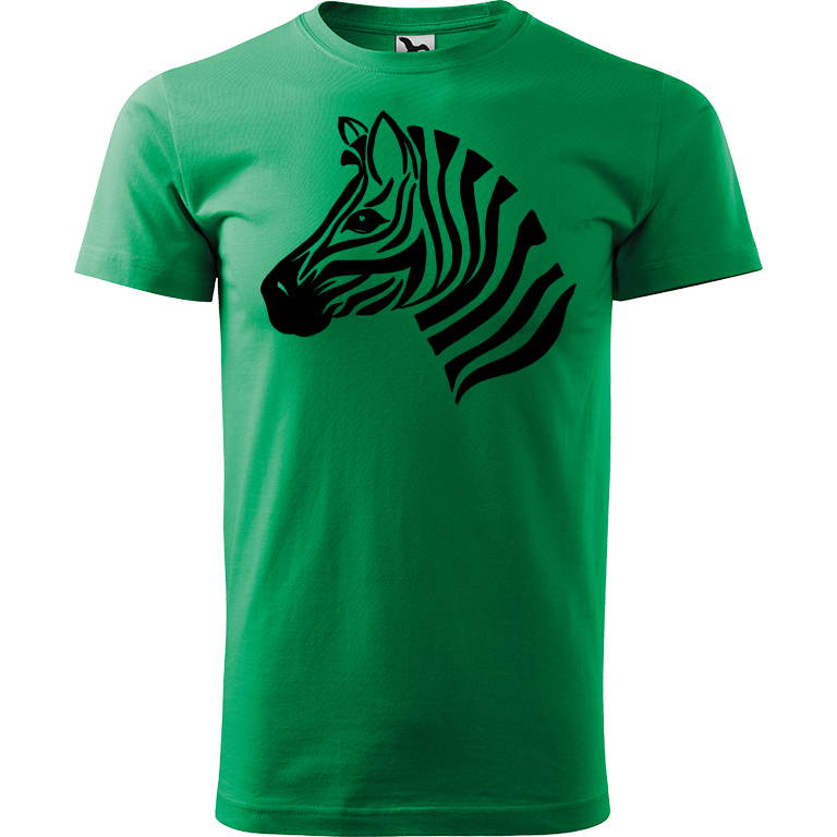 Ručně malované pánské bavlněné tričko - Zebra Barva trička: STŘEDNĚ ZELENÁ, Velikost trička: XS, Barva motivu: ČERNÁ