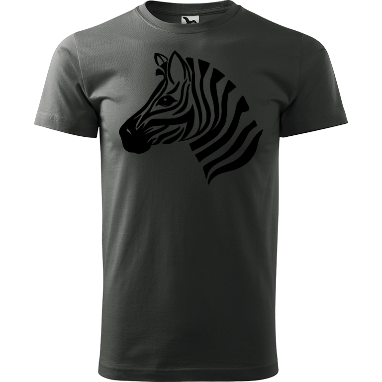 Ručně malované pánské bavlněné tričko - Zebra Barva trička: TMAVÁ BŘIDLICE, Velikost trička: XXL, Barva motivu: ČERNÁ