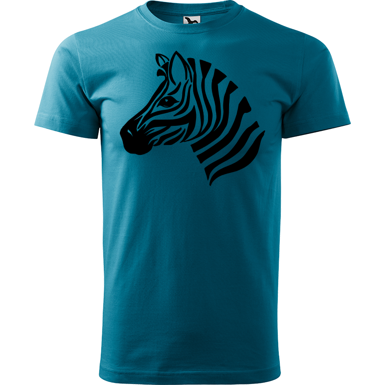 Ručně malované pánské bavlněné tričko - Zebra Barva trička: TMAVĚ TYRKYSOVÁ, Velikost trička: L, Barva motivu: ČERNÁ