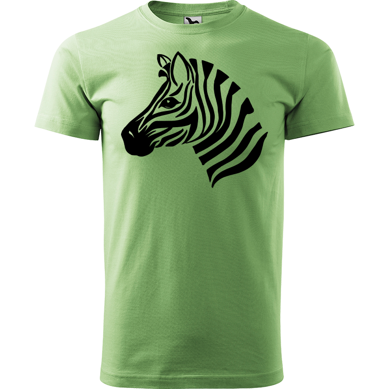Ručně malované pánské bavlněné tričko - Zebra Barva trička: TRÁVOVĚ ZELENÁ, Velikost trička: M, Barva motivu: ČERNÁ