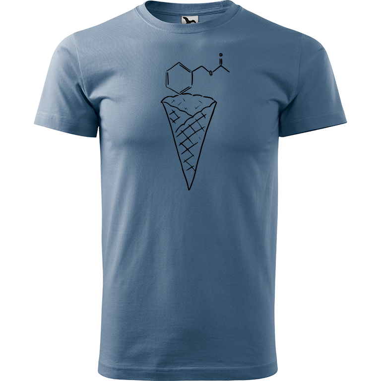 Ručně malované pánské bavlněné tričko - Zmrzlina Jahoda Barva trička: DENIM, Velikost trička: XS, Barva motivu: ČERNÁ