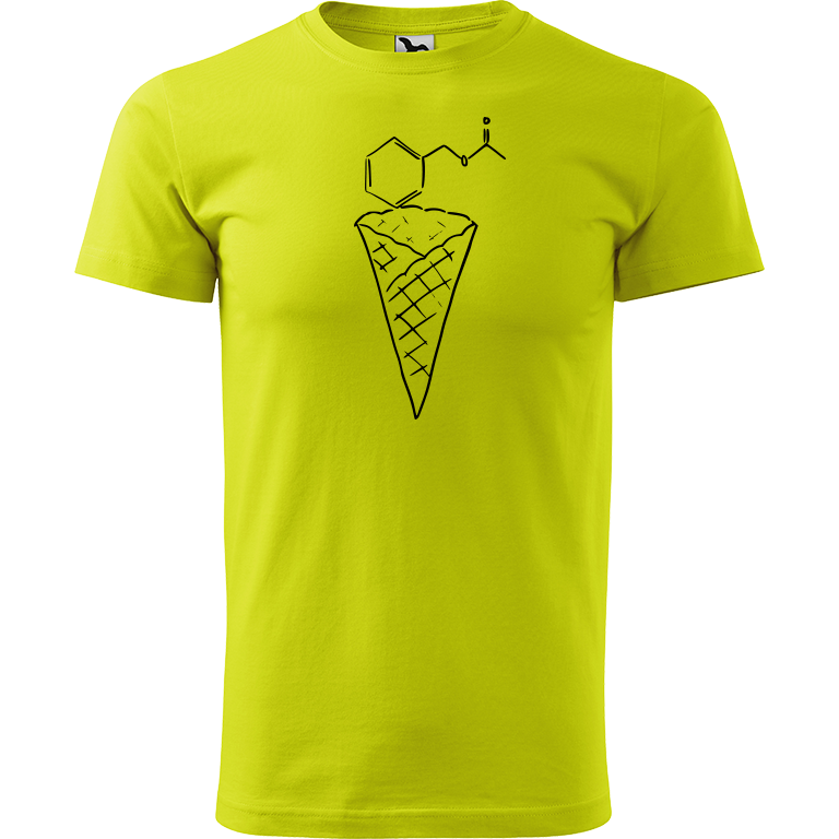 Ručně malované pánské bavlněné tričko - Zmrzlina Jahoda Barva trička: LIMETKOVÁ, Velikost trička: M, Barva motivu: ČERNÁ