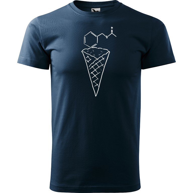 Ručně malované pánské bavlněné tričko - Zmrzlina Jahoda Barva trička: NÁMOŘNICKÁ MODRÁ, Velikost trička: XS, Barva motivu: BÍLÁ