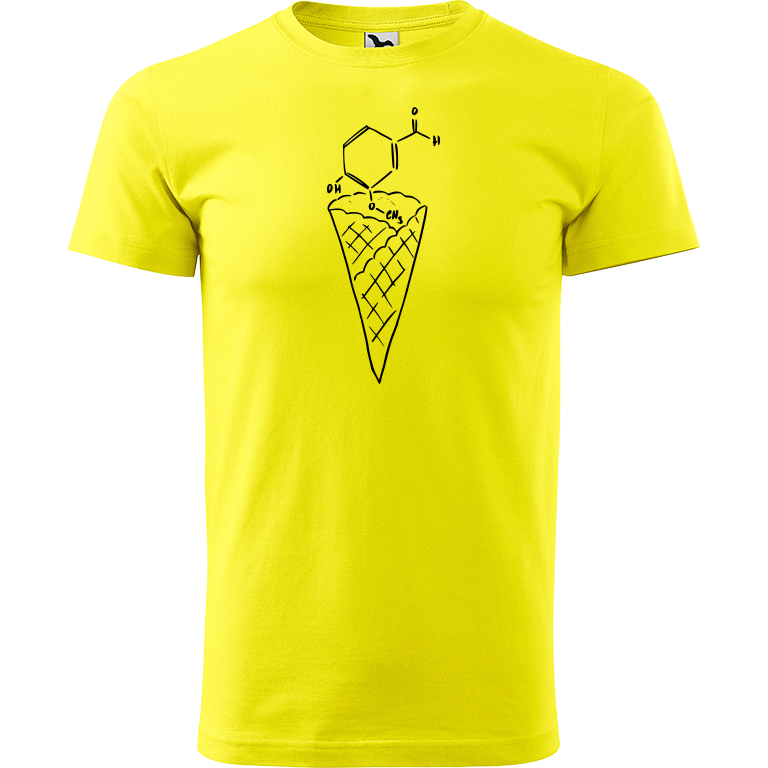 Ručně malované pánské bavlněné tričko - Zmrzlina Vanilka Barva trička: CITRONOVÁ, Velikost trička: XL, Barva motivu: ČERNÁ