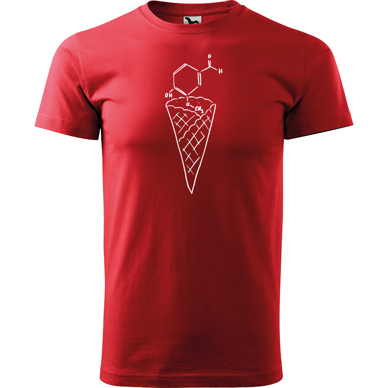 Ručně malované pánské bavlněné tričko - Zmrzlina Vanilka Barva trička: ČERVENÁ, Velikost trička: XXL, Barva motivu: BÍLÁ