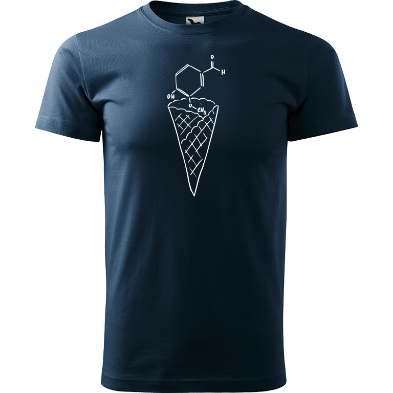 Ručně malované pánské bavlněné tričko - Zmrzlina Vanilka Barva trička: NÁMOŘNICKÁ MODRÁ, Velikost trička: L, Barva motivu: BÍLÁ