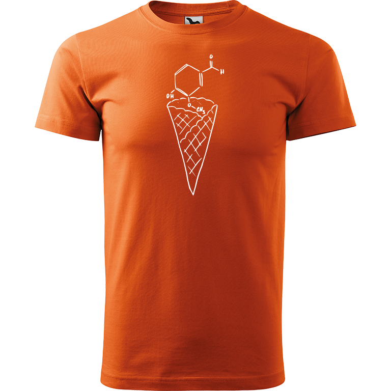 Ručně malované pánské bavlněné tričko - Zmrzlina Vanilka Barva trička: ORANŽOVÁ, Velikost trička: XL, Barva motivu: BÍLÁ
