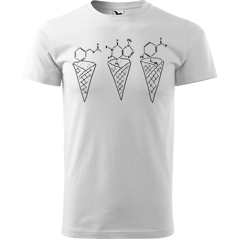 Ručně malované pánské bavlněné tričko - Zmrzliny - Jahoda, čokoláda a vanilka Barva trička: BÍLÁ, Velikost trička: L, Barva motivu: ČERNÁ