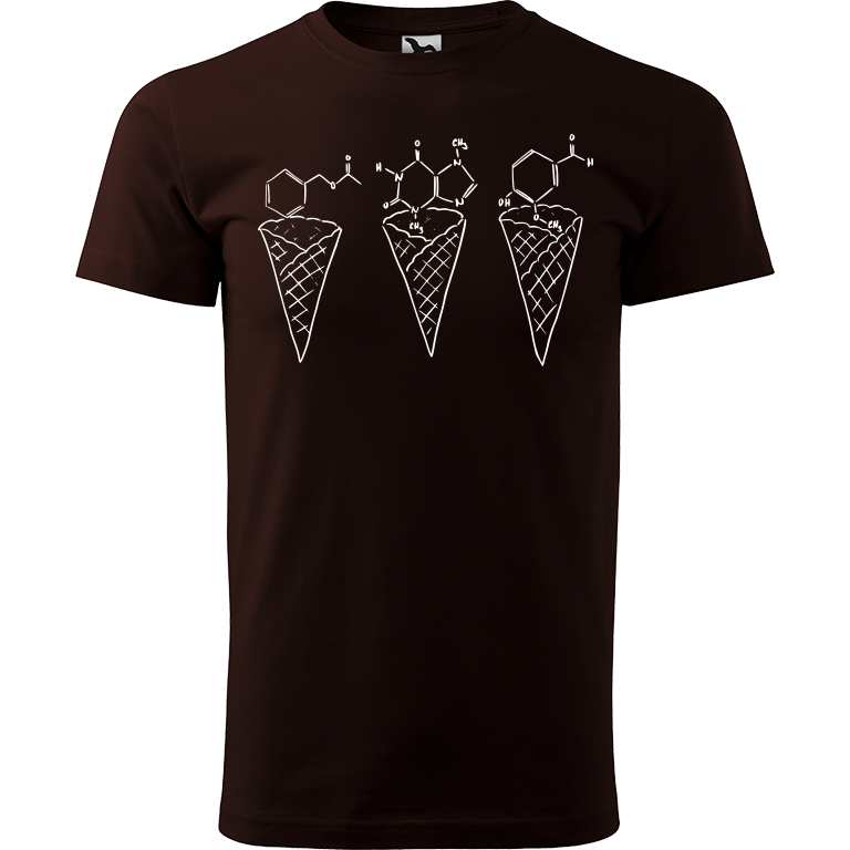 Ručně malované pánské bavlněné tričko - Zmrzliny - Jahoda, čokoláda a vanilka Barva trička: KÁVOVÁ, Velikost trička: L, Barva motivu: BÍLÁ