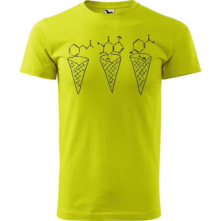 Ručně malované pánské bavlněné tričko - Zmrzliny - Jahoda, čokoláda a vanilka Barva trička: LIMETKOVÁ, Velikost trička: L, Barva motivu: ČERNÁ
