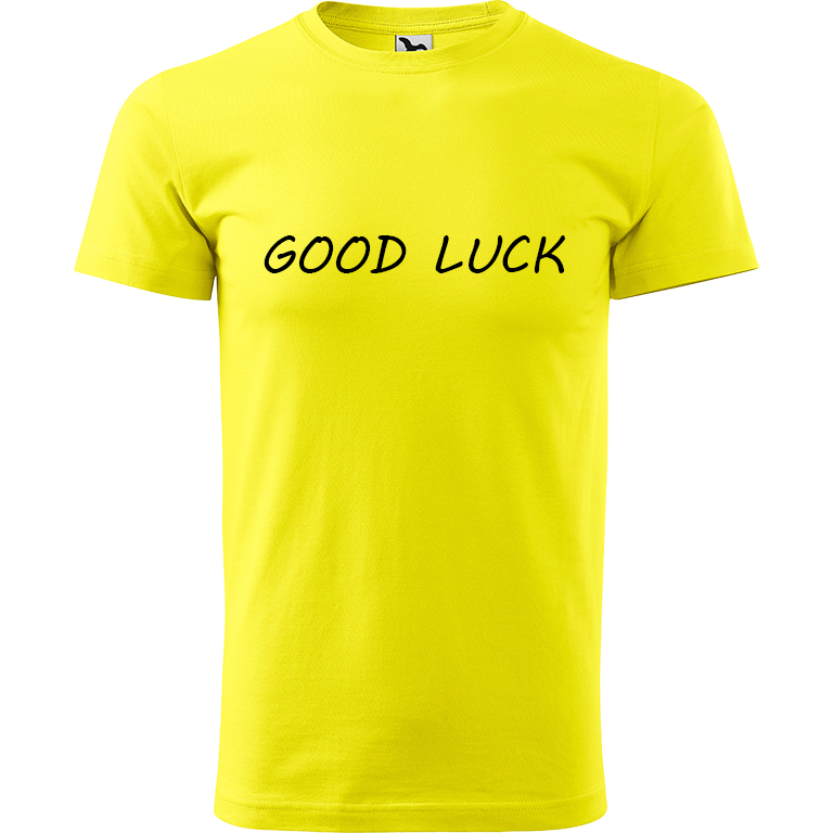 Ručně malované pánské bavlněné tričko - Good Luck Barva trička: CITRONOVÁ, Velikost trička: XL, Barva motivu: ČERNÁ