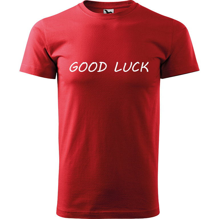Ručně malované pánské bavlněné tričko - Good Luck Barva trička: ČERVENÁ, Velikost trička: L, Barva motivu: BÍLÁ