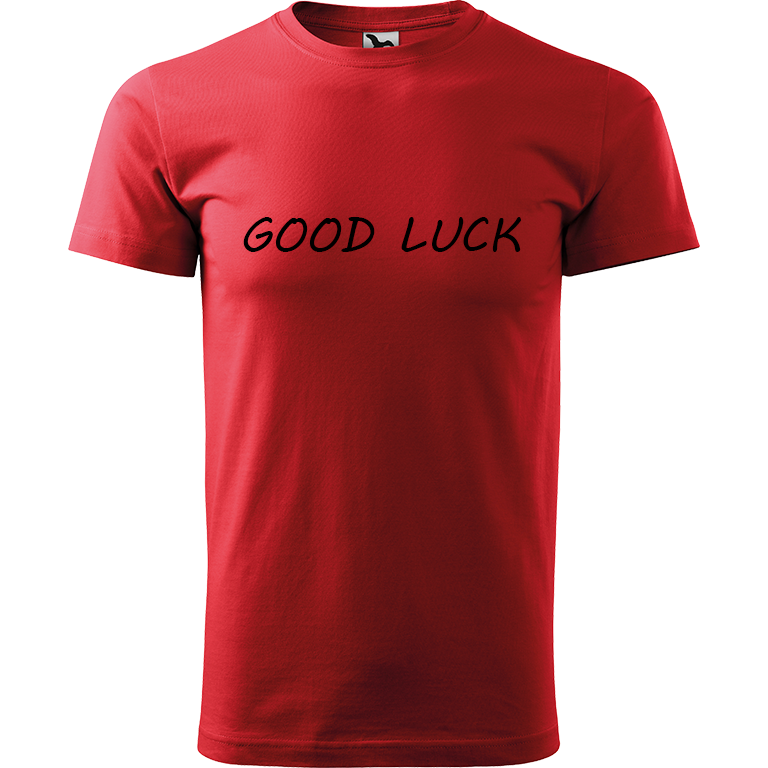 Ručně malované pánské bavlněné tričko - Good Luck Barva trička: ČERVENÁ, Velikost trička: XS, Barva motivu: ČERNÁ