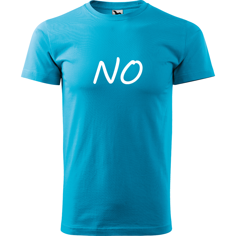 Ručně malované pánské bavlněné tričko - NO Barva trička: TYRKYSOVÁ, Velikost trička: L, Barva motivu: BÍLÁ