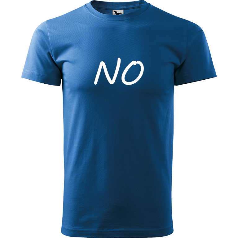 Ručně malované pánské bavlněné tričko - NO Barva trička: AZUROVÁ, Velikost trička: S, Barva motivu: BÍLÁ