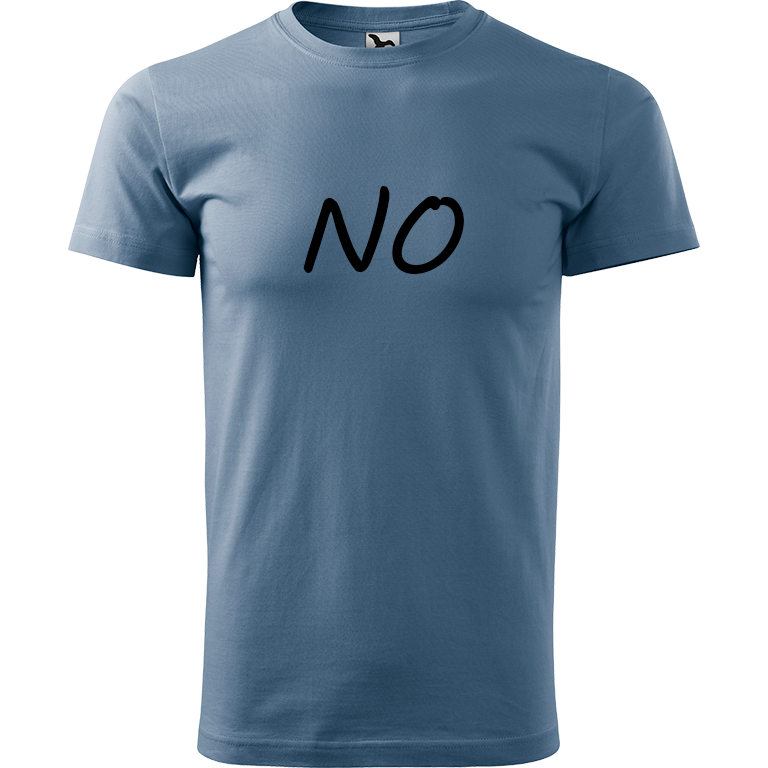 Ručně malované pánské bavlněné tričko - NO Barva trička: DENIM, Velikost trička: M, Barva motivu: ČERNÁ