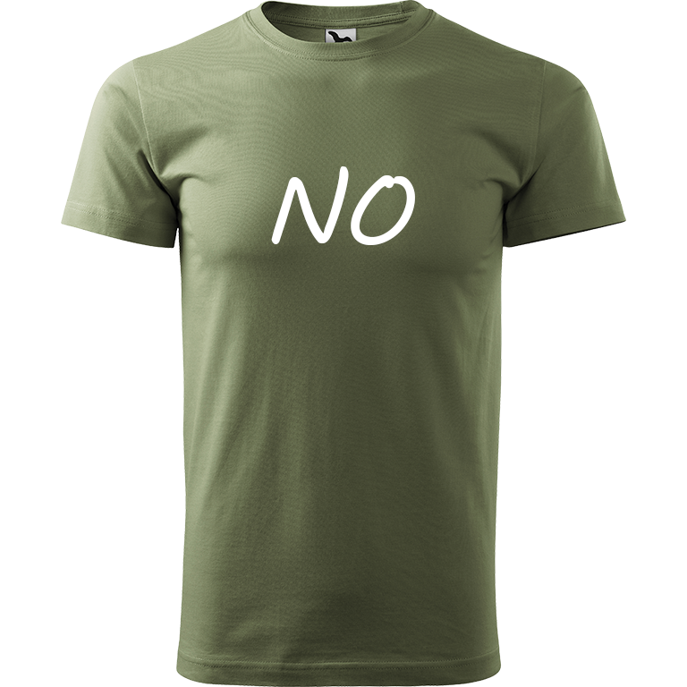 Ručně malované pánské bavlněné tričko - NO Barva trička: KHAKI, Velikost trička: M, Barva motivu: BÍLÁ