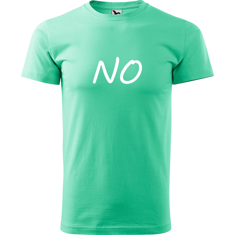 Ručně malované pánské bavlněné tričko - NO Barva trička: MÁTOVÁ, Velikost trička: XL, Barva motivu: BÍLÁ