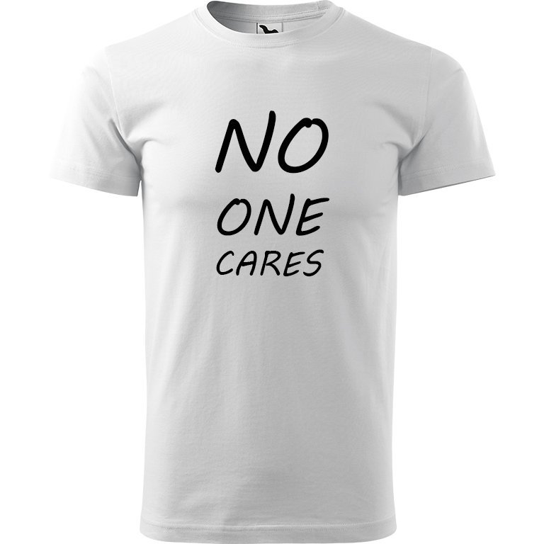 Ručně malované pánské bavlněné tričko - No One Cares Barva trička: BÍLÁ, Velikost trička: M, Barva motivu: ČERNÁ