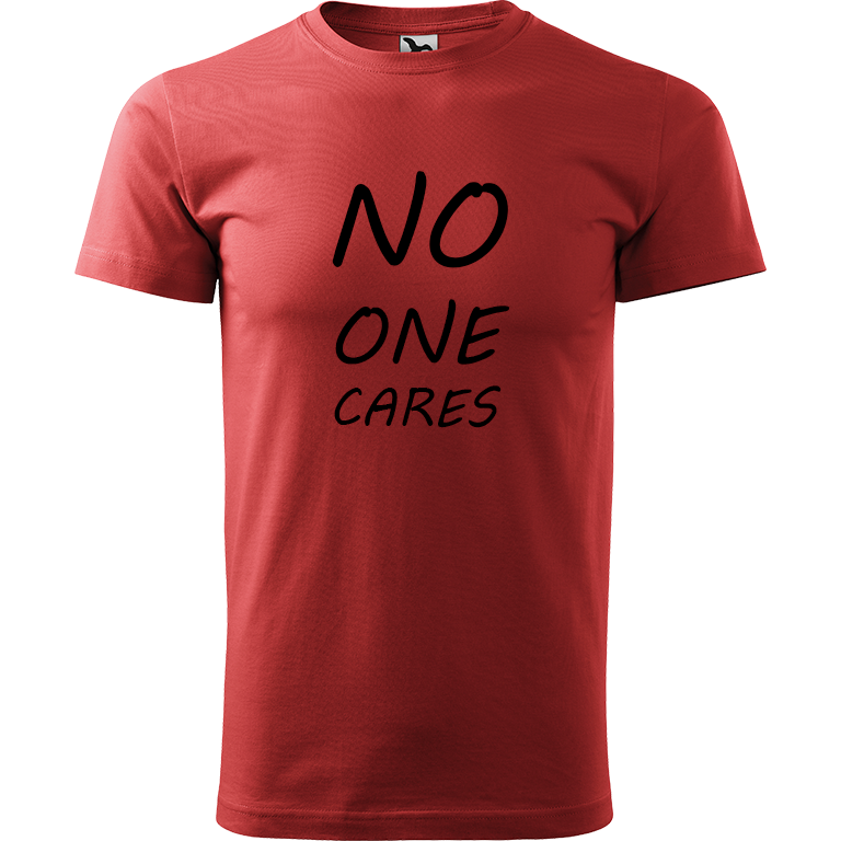 Ručně malované pánské bavlněné tričko - No One Cares Barva trička: BORDÓ, Velikost trička: L, Barva motivu: ČERNÁ