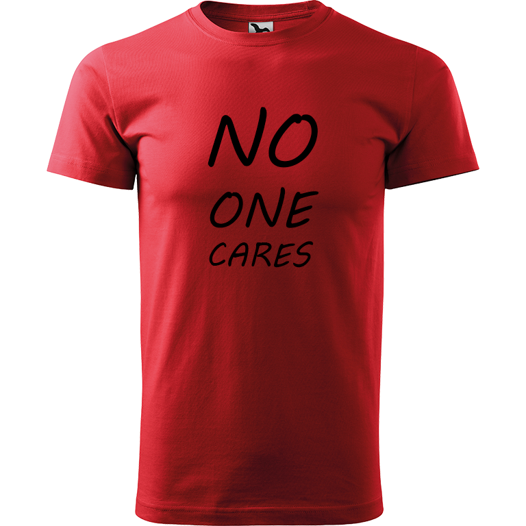 Ručně malované pánské bavlněné tričko - No One Cares Barva trička: ČERVENÁ, Velikost trička: M, Barva motivu: ČERNÁ